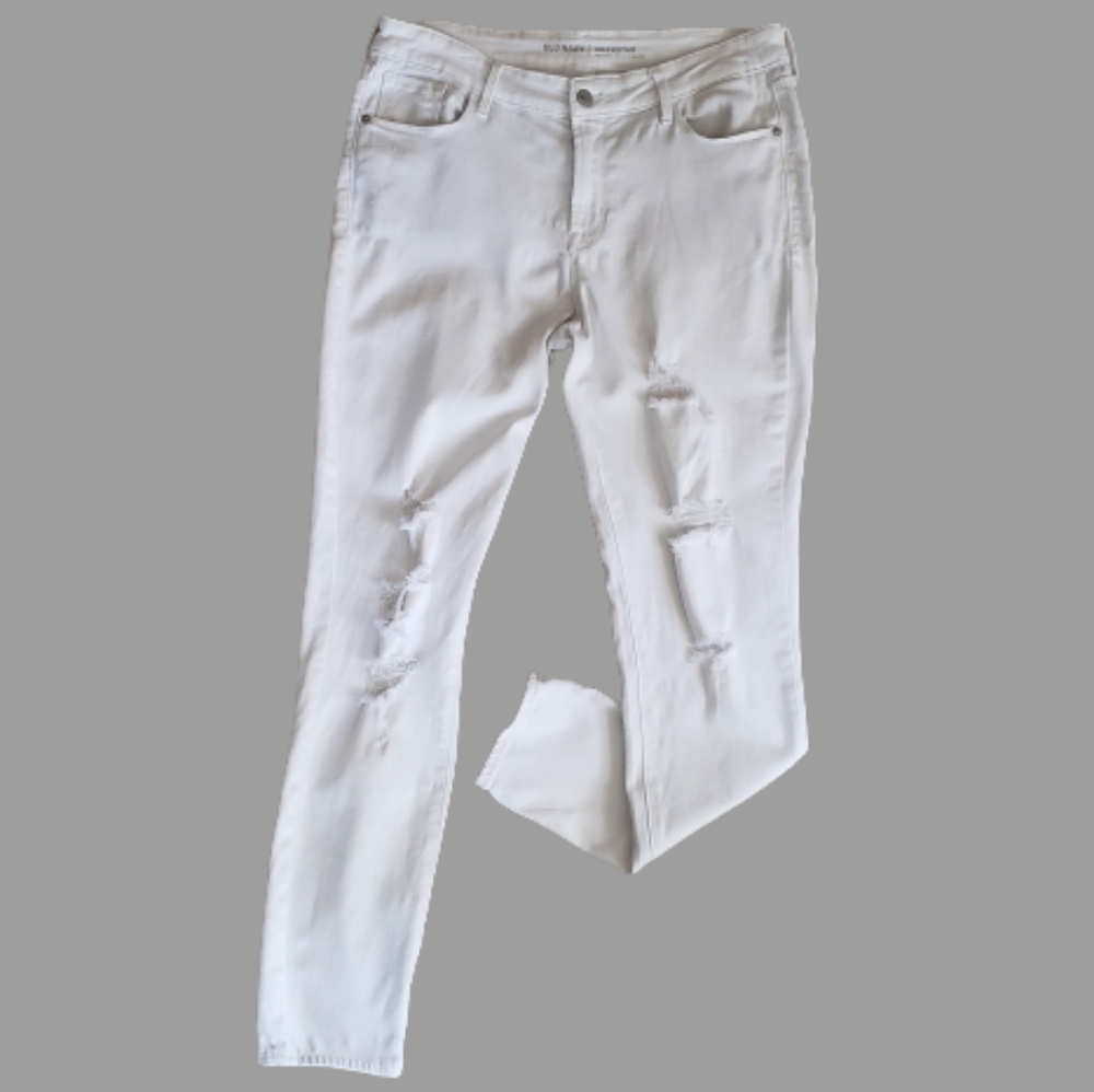 Old Navy Distressed Mid Rise White Rockstar Jeans Size 10